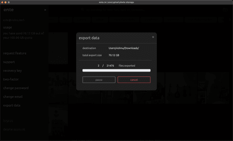 Ente - Export in progress